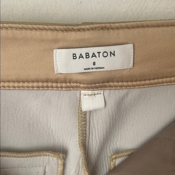 Babaton Aritzia Women Vegan Leather Beige Taupe Straight Crop Pants 8 - Picture 8 of 10